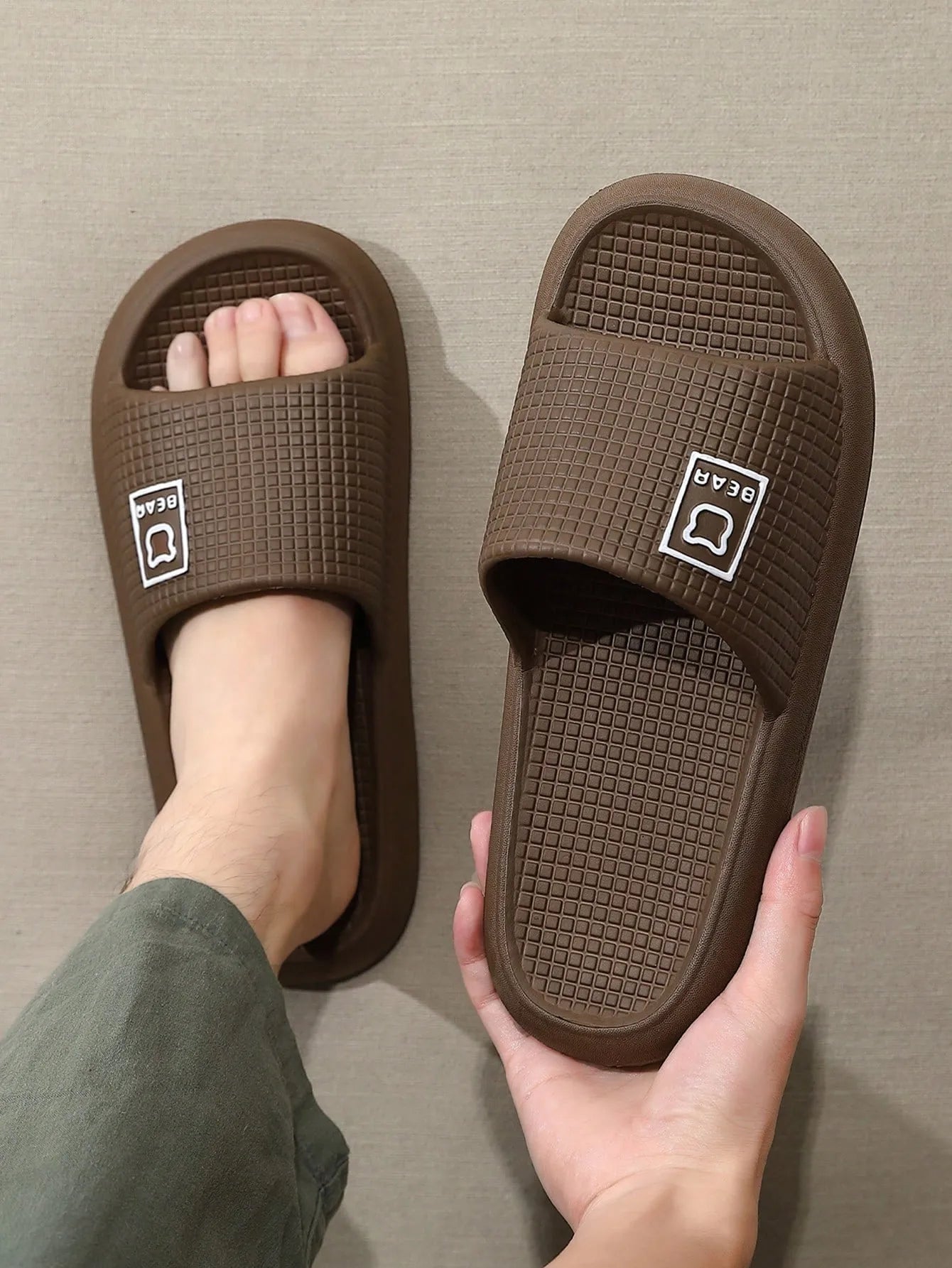 Plus Size 48-49 Men's Summer Outdoor/Indoor Slippers, Waterproof Slip-Resistant EVA Bath House Shower Sandals, Odor-Resistant, Unisex Large Size Home Flat Flip Flops