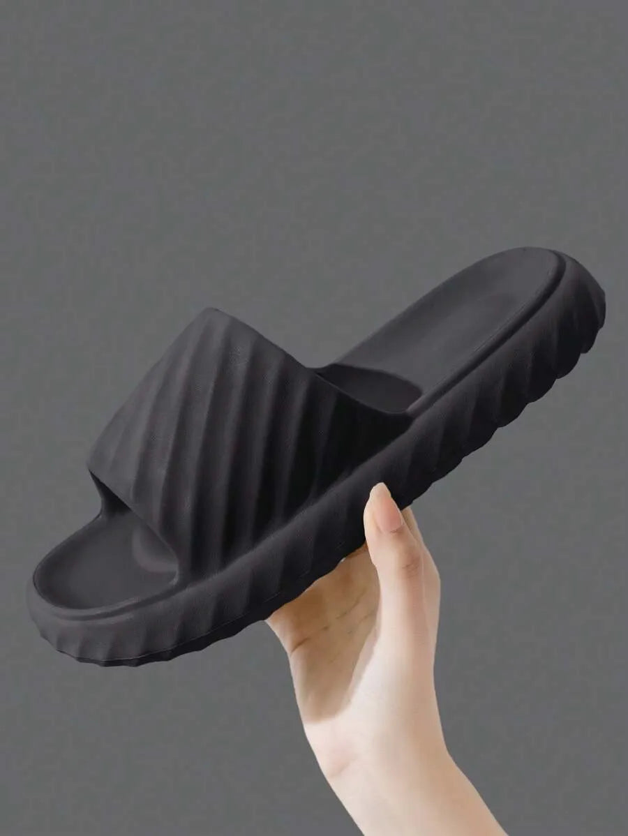 Men's Home Slippers Diagonal Stripe Design, Breathable Quick-Dry Home & Outdoor Slippers, Soft & Comfortable Unisex Flat Sandals