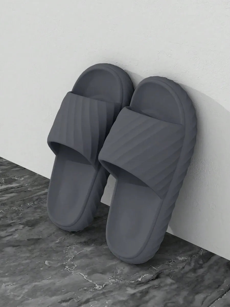 Men's Home Slippers Diagonal Stripe Design, Breathable Quick-Dry Home & Outdoor Slippers, Soft & Comfortable Unisex Flat Sandals