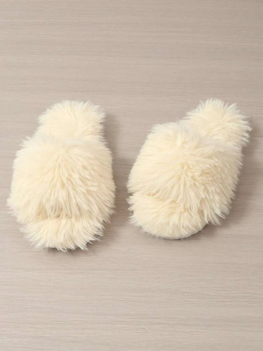 Ladies' Fashionable Leopard Print Fuzzy Bedroom Slippers, Beige