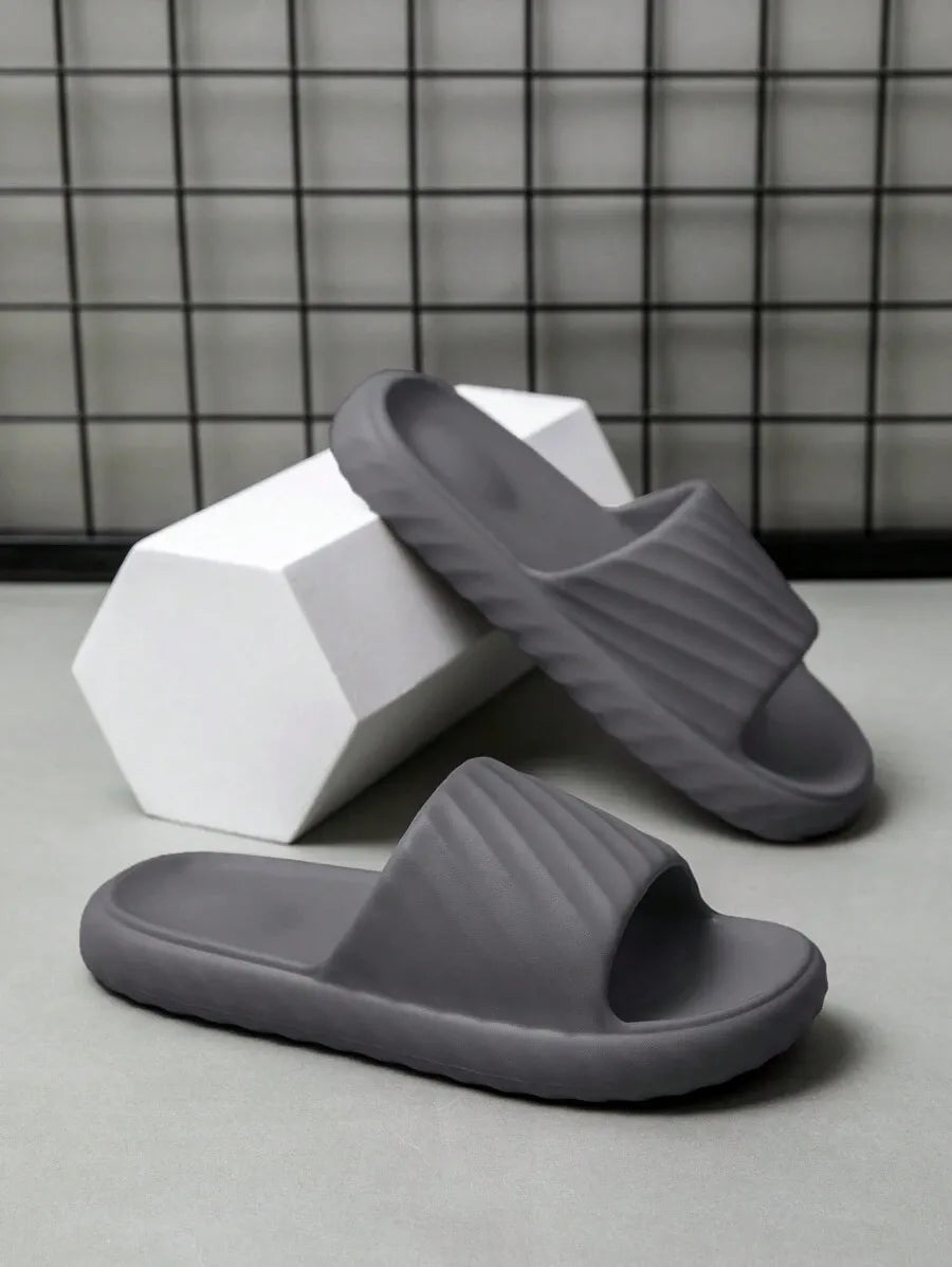 Men's Home Slippers Diagonal Stripe Design, Breathable Quick-Dry Home & Outdoor Slippers, Soft & Comfortable Unisex Flat Sandals
