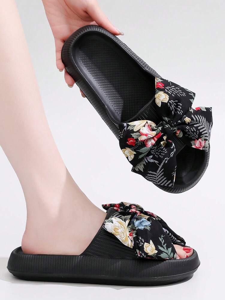 Women's Slides with Bow Detail - Comfortable Lightweight Plastic Sole Slippers for Daily Wear, Home Use, or as a Thoughtful Gift - Khaki Solid Color, Easy to Clean, Stylish & Durable