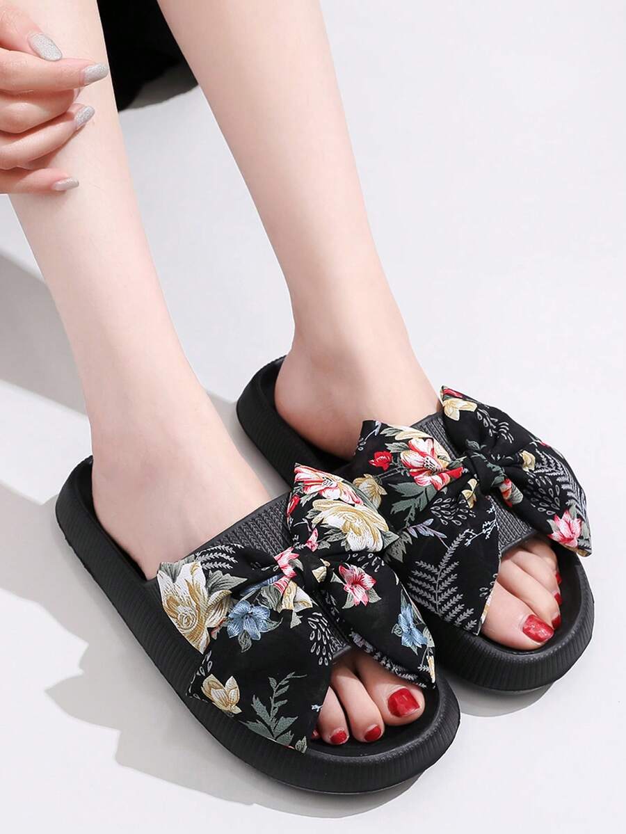 Women's Slides with Bow Detail - Comfortable Lightweight Plastic Sole Slippers for Daily Wear, Home Use, or as a Thoughtful Gift - Khaki Solid Color, Easy to Clean, Stylish & Durable
