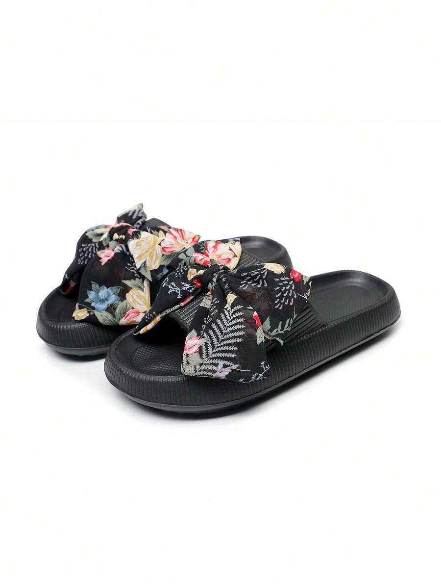 Women's Slides with Bow Detail - Comfortable Lightweight Plastic Sole Slippers for Daily Wear, Home Use, or as a Thoughtful Gift - Khaki Solid Color, Easy to Clean, Stylish & Durable