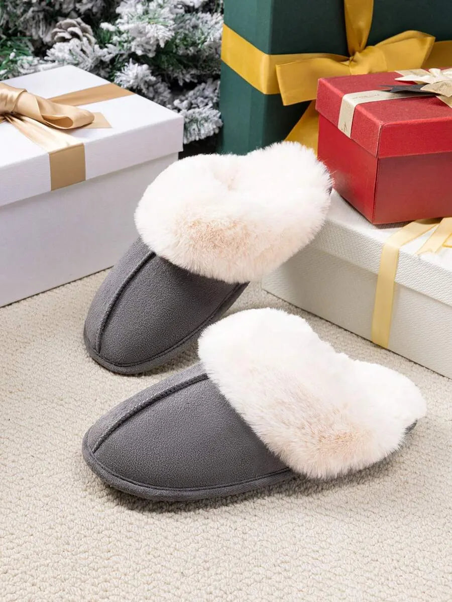 Women Furry Slippers Fluffy Soft Warm Slip On House Slippers Non-Slip Cozy Plush Indoor Outdoor Winter Fuzzy Lined Slippers