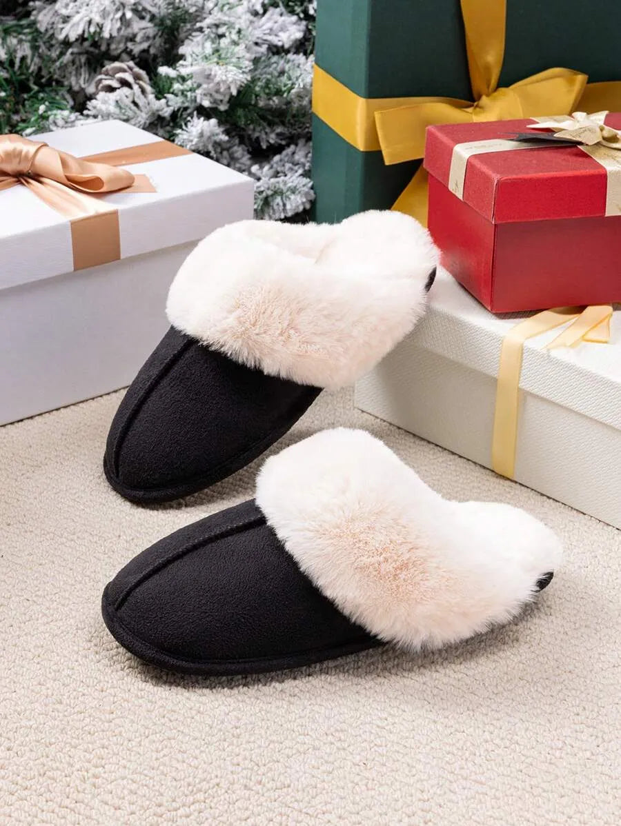 Women Furry Slippers Fluffy Soft Warm Slip On House Slippers Non-Slip Cozy Plush Indoor Outdoor Winter Fuzzy Lined Slippers