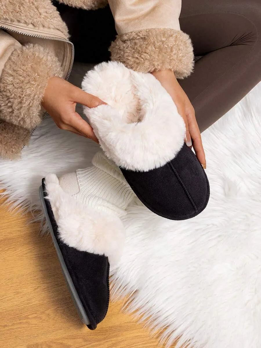 Women Furry Slippers Fluffy Soft Warm Slip On House Slippers Non-Slip Cozy Plush Indoor Outdoor Winter Fuzzy Lined Slippers