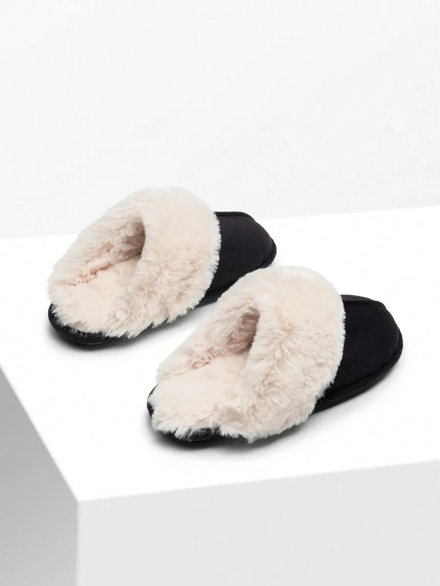 Women Furry Slippers Fluffy Soft Warm Slip On House Slippers Non-Slip Cozy Plush Indoor Outdoor Winter Fuzzy Lined Slippers