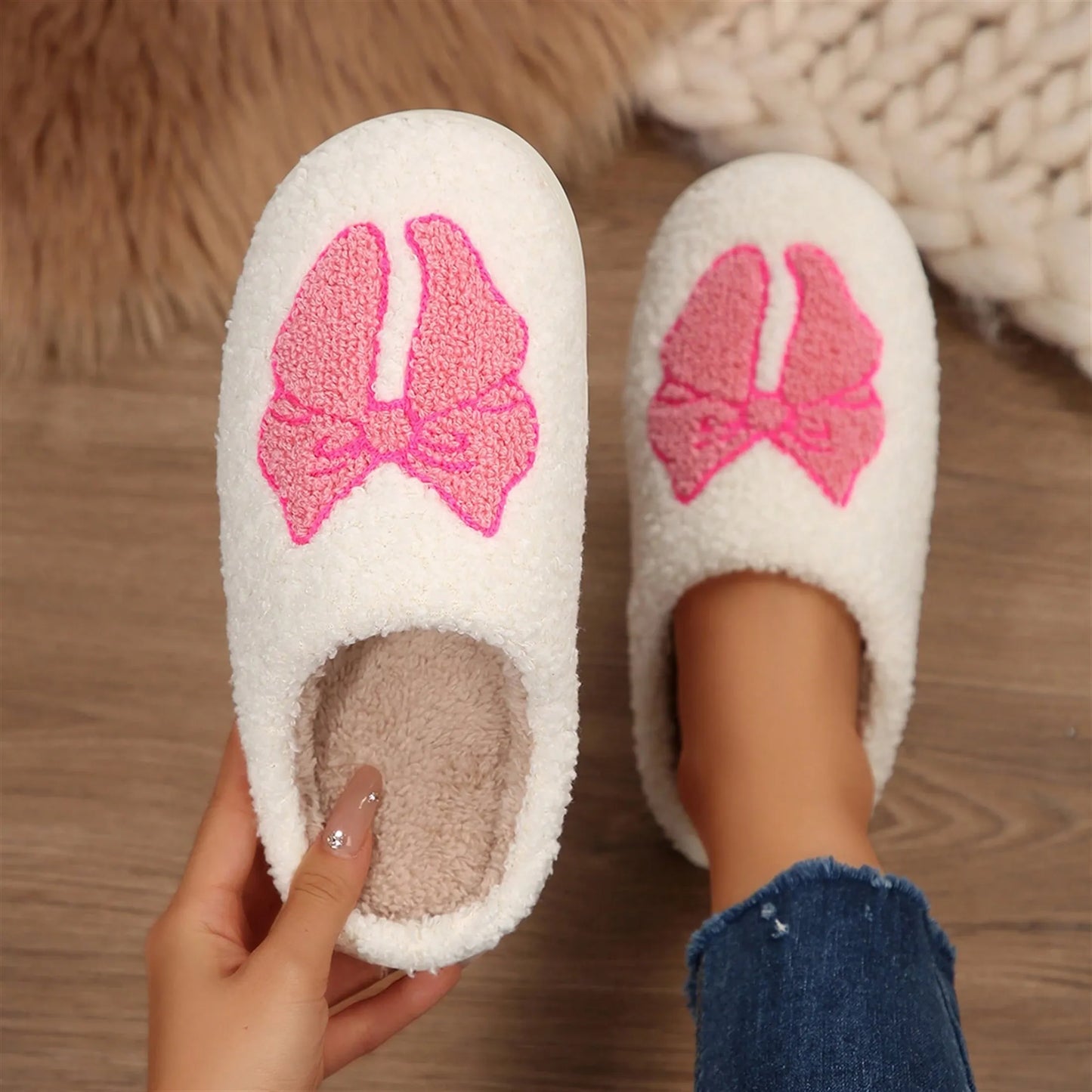 Women's Memory Foam Slippers With Elegant Bow, Cute And Fashionable House Shoes