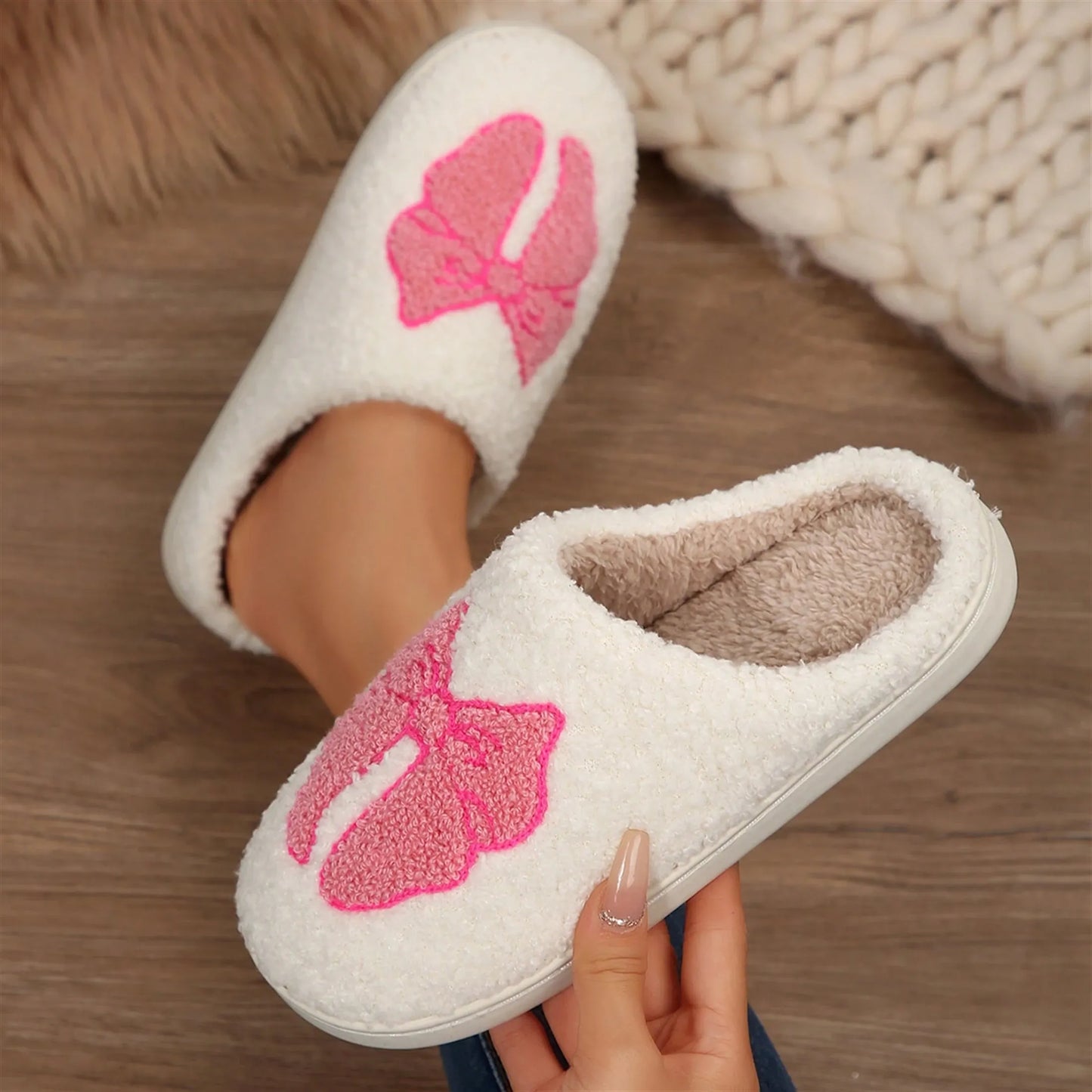 Women's Memory Foam Slippers With Elegant Bow, Cute And Fashionable House Shoes