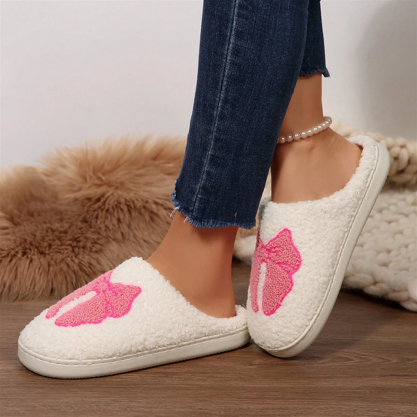 Women's Memory Foam Slippers With Elegant Bow, Cute And Fashionable House Shoes