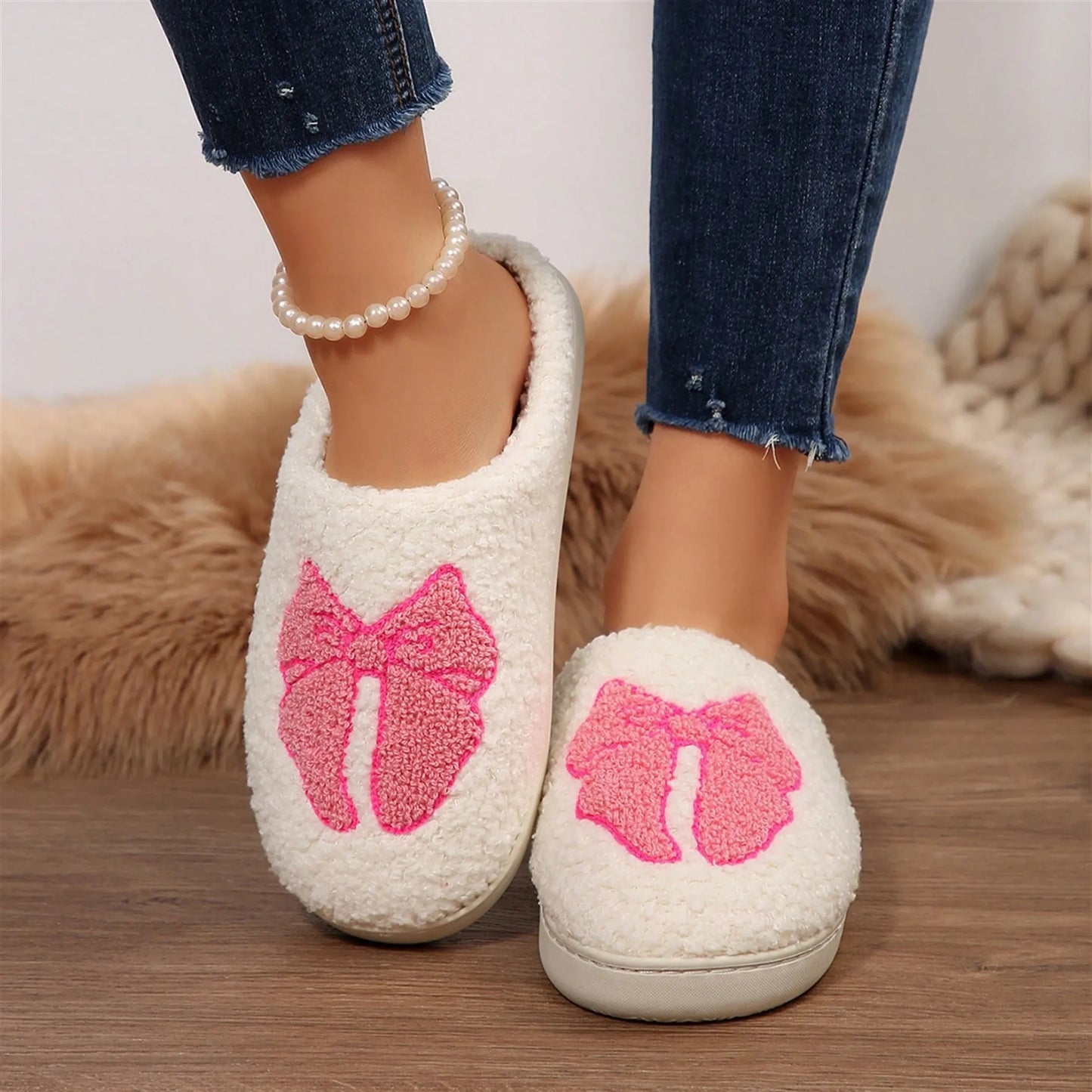Women's Memory Foam Slippers With Elegant Bow, Cute And Fashionable House Shoes