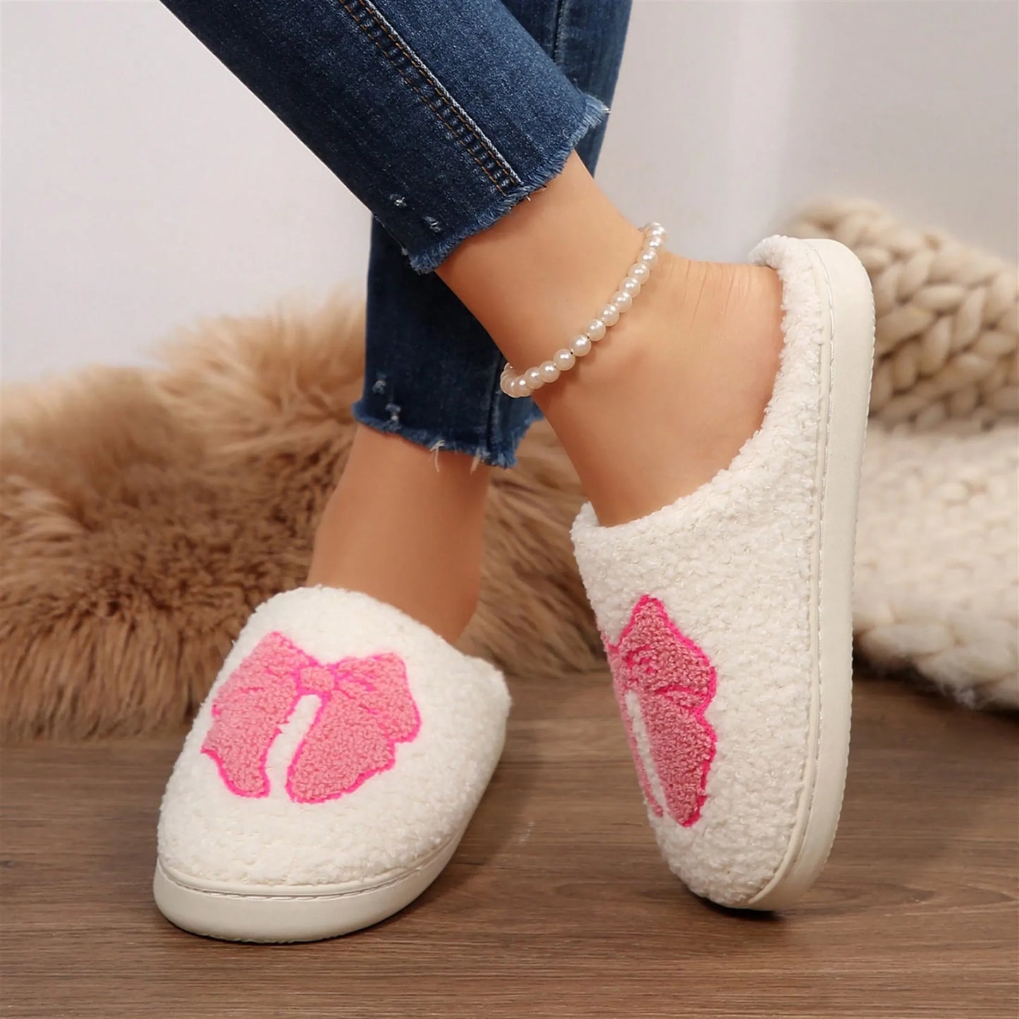 Women's Memory Foam Slippers With Elegant Bow, Cute And Fashionable House Shoes