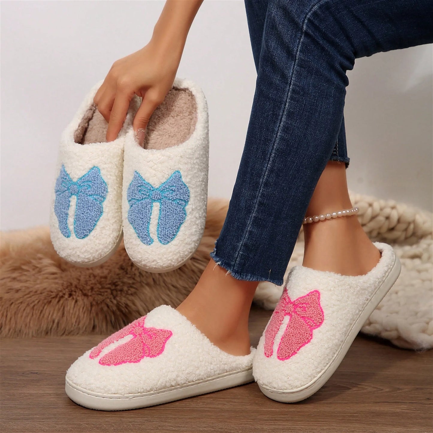 Women's Memory Foam Slippers With Elegant Bow, Cute And Fashionable House Shoes