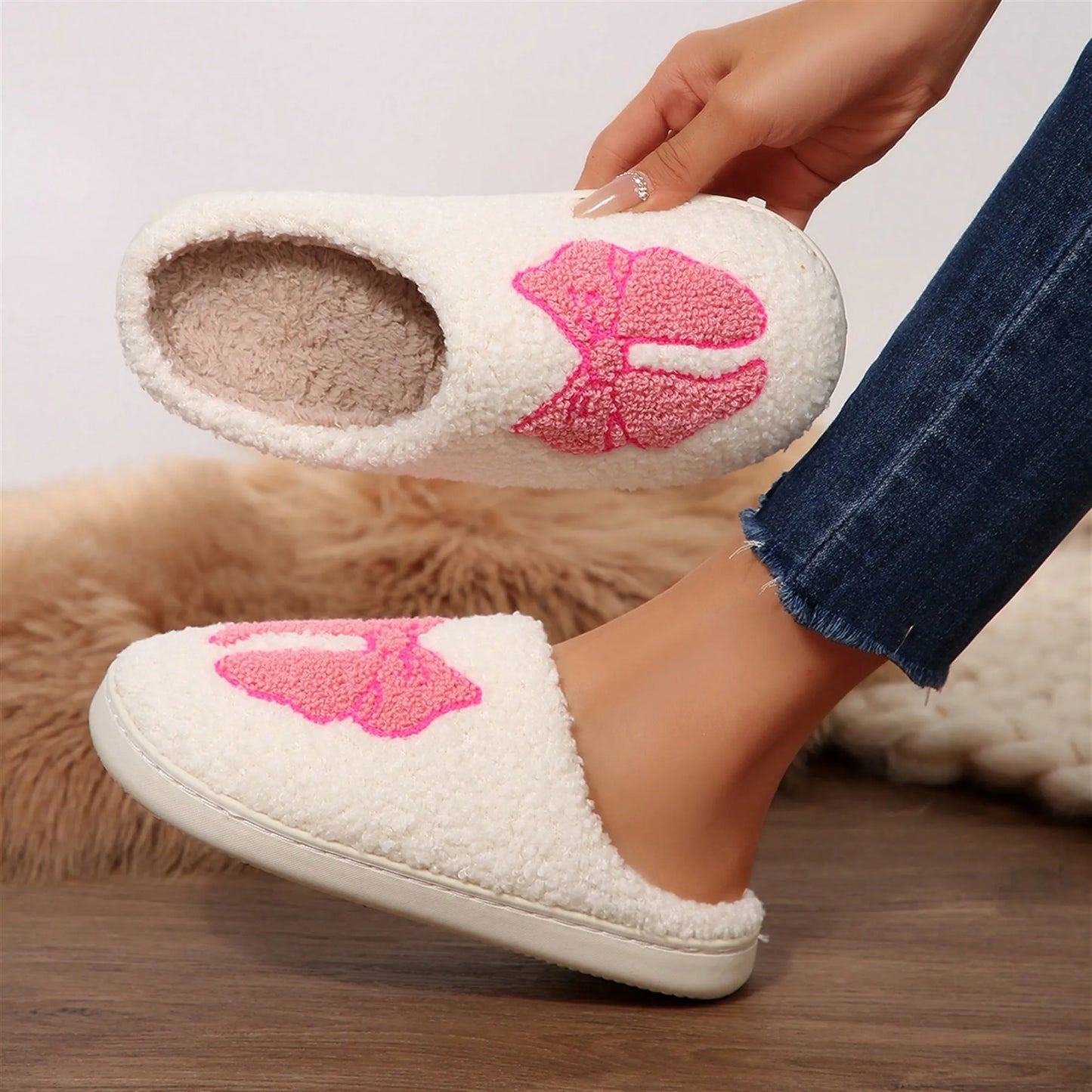 Women's Memory Foam Slippers With Elegant Bow, Cute And Fashionable House Shoes
