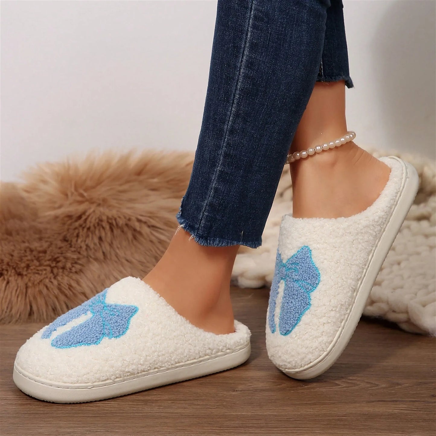 Women's Memory Foam Slippers With Elegant Bow, Cute And Fashionable House Shoes