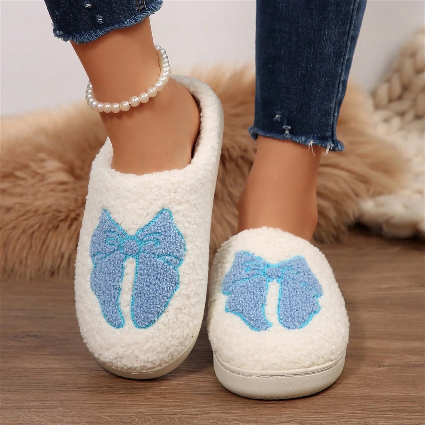 Women's Memory Foam Slippers With Elegant Bow, Cute And Fashionable House Shoes