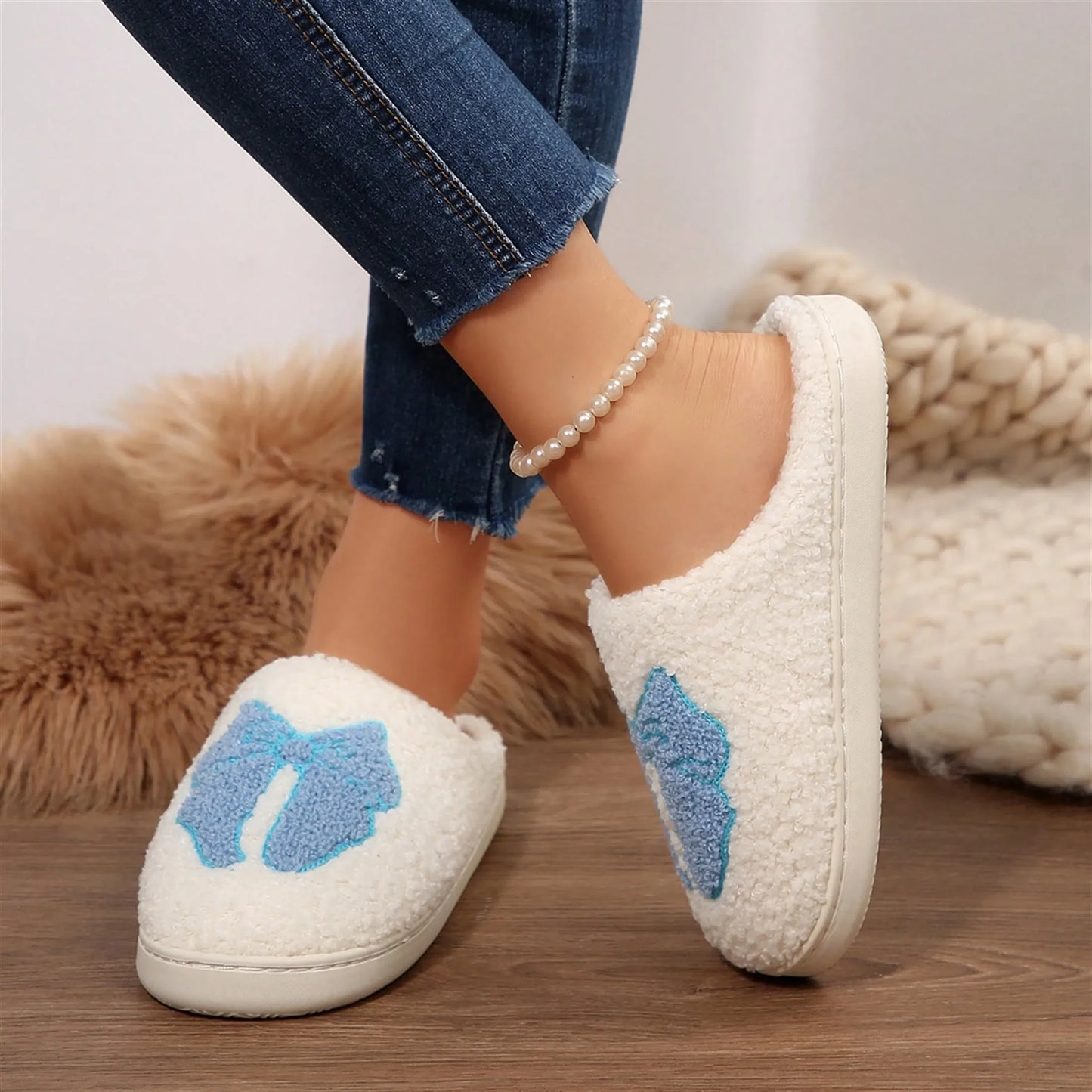 Women's Memory Foam Slippers With Elegant Bow, Cute And Fashionable House Shoes