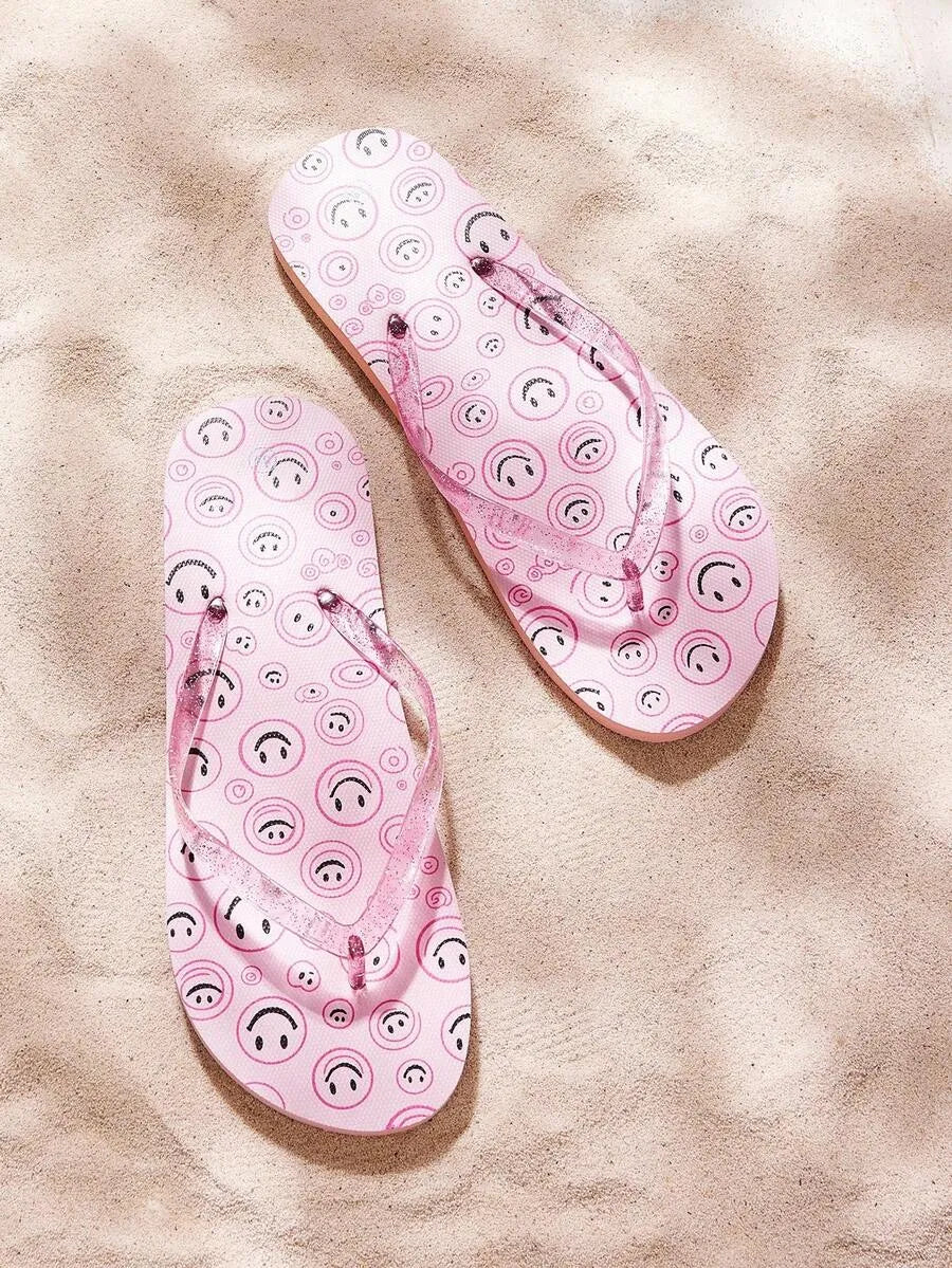 CUCCOO Star Print Flat Flip Flops, Suitable for Home, Beach, and Outdoor Wear