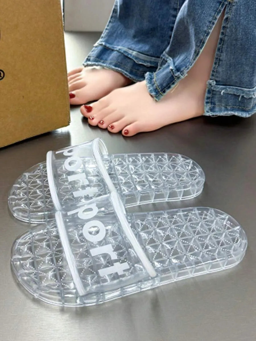 2025 New Fashion Transparent Jelly Plastic Slippers For Women, Summer Indoor Bathroom Shower Crystal Slippers, Non-Slip Wear-Resistant High-Quality Slides