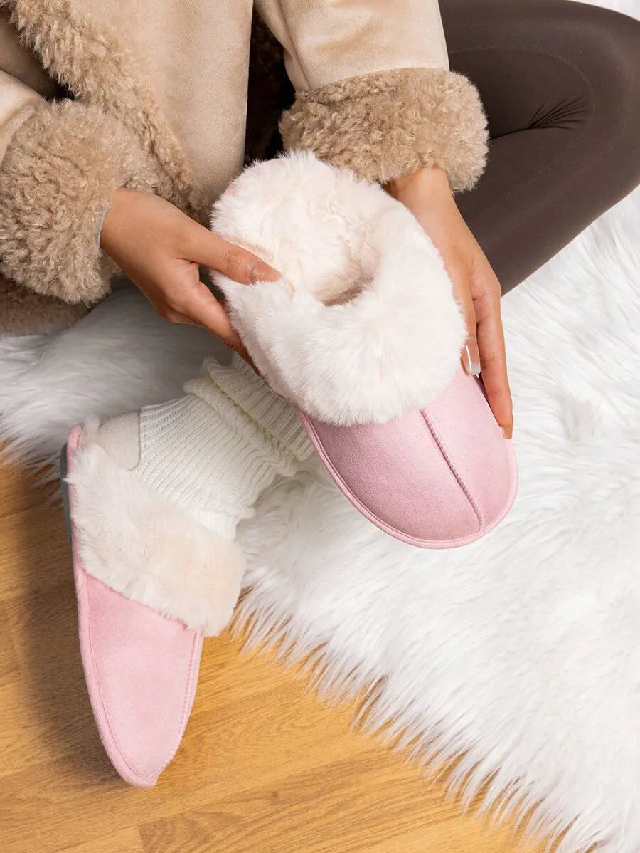 Women Furry Slippers Fluffy Soft Warm Slip On House Slippers Non-Slip Cozy Plush Indoor Outdoor Winter Fuzzy Lined Slippers