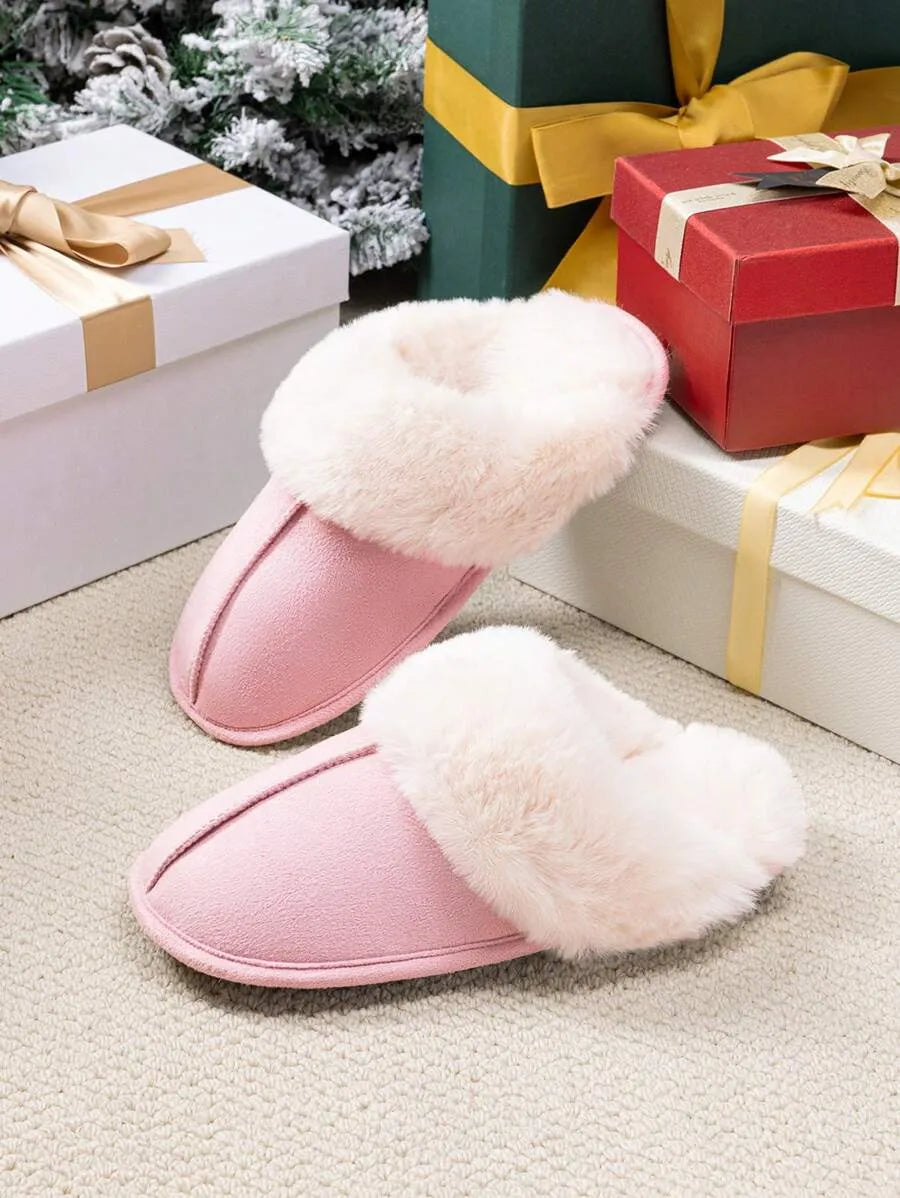 Women Furry Slippers Fluffy Soft Warm Slip On House Slippers Non-Slip Cozy Plush Indoor Outdoor Winter Fuzzy Lined Slippers