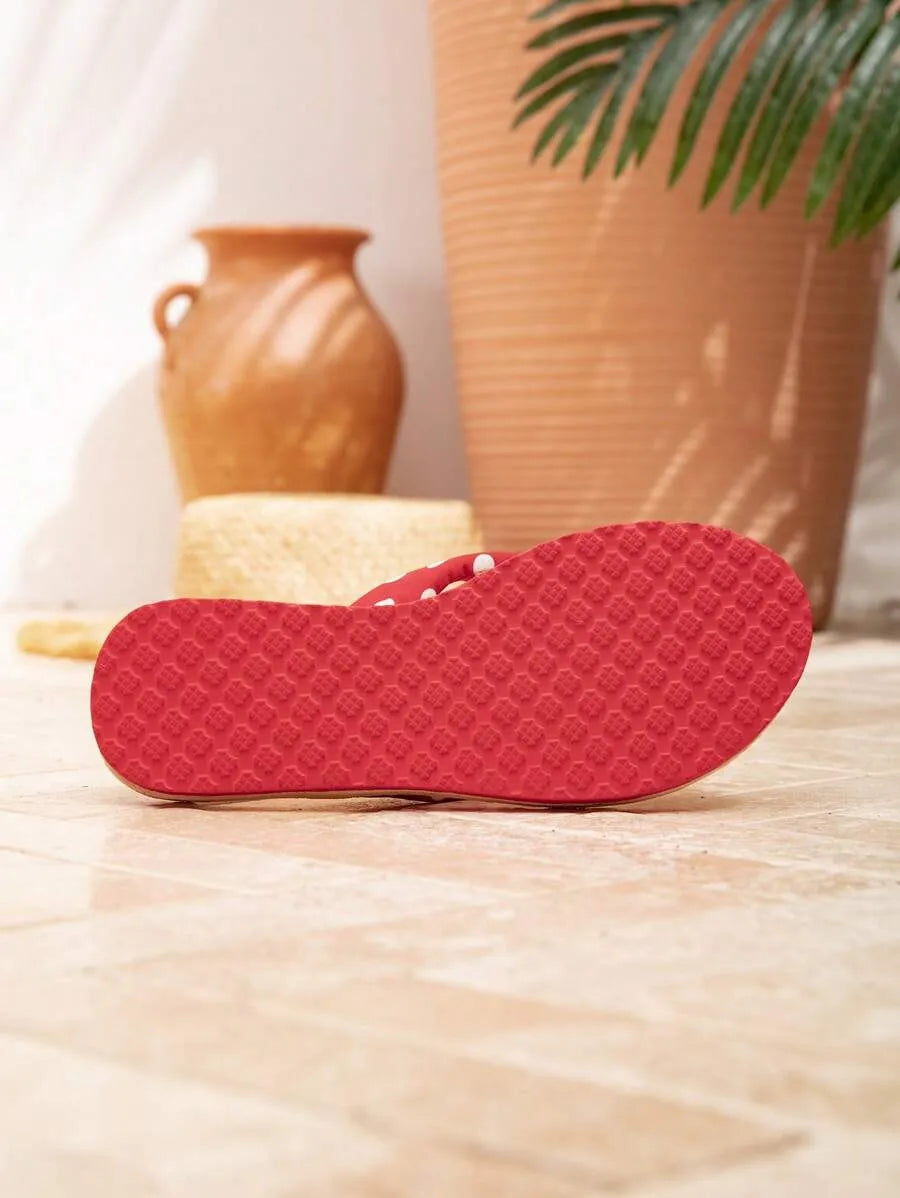 Women's Red Polka Dot Flip Flops – Non-Slip Beach Sandals