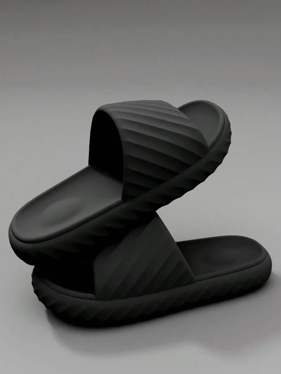 Men's Home Slippers Diagonal Stripe Design, Breathable Quick-Dry Home & Outdoor Slippers, Soft & Comfortable Unisex Flat Sandals