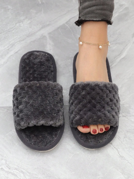 Women’s Soft Plush Slip-On Slippers, Comfortable & Warm Indoor Thermal Lined House Mules, Suitable For Spring, Autumn & Winter