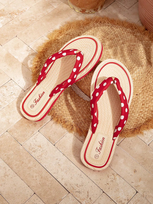 Women's Red Polka Dot Flip Flops – Non-Slip Beach Sandals
