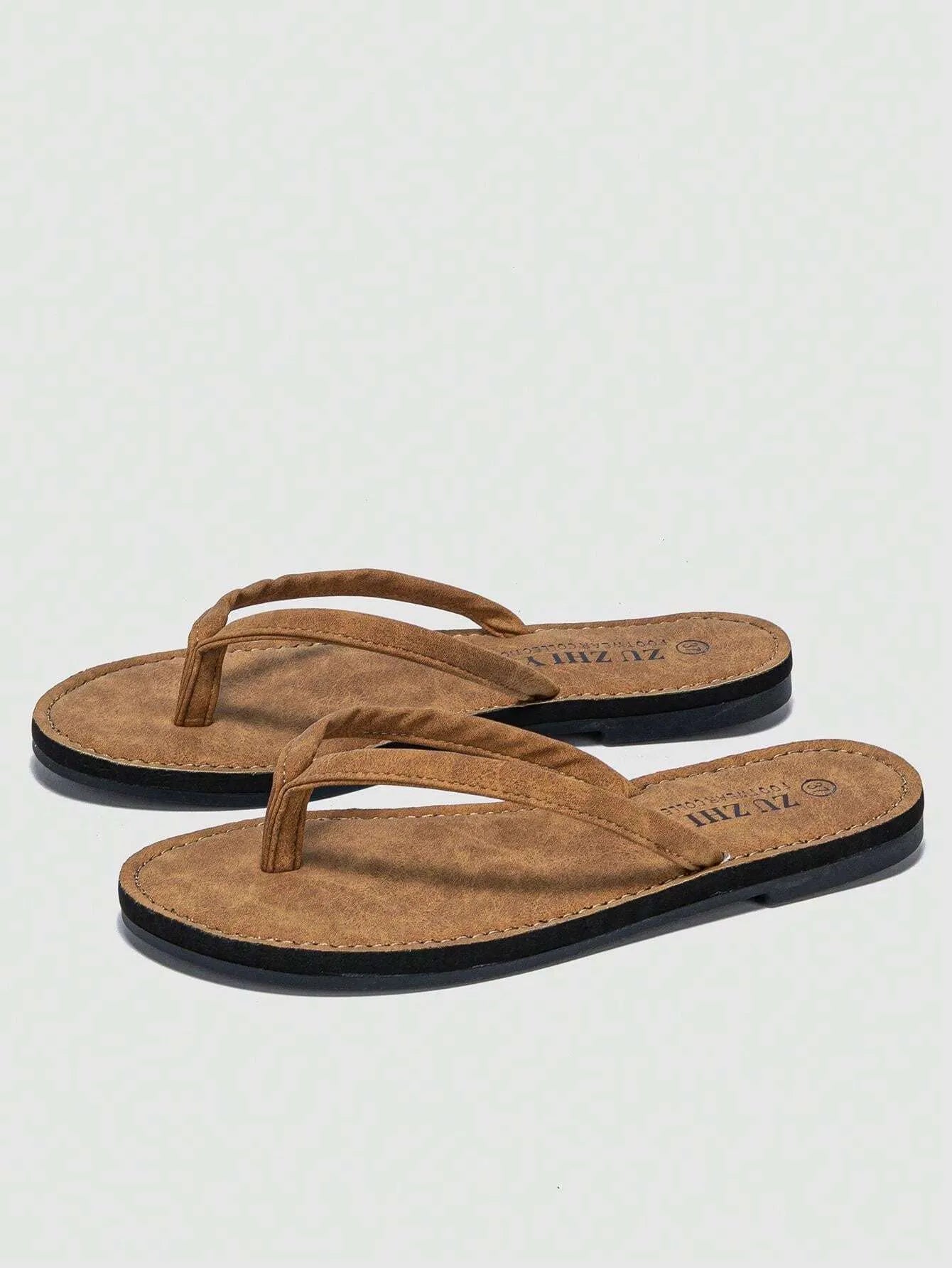 Tropiscape Women's Brown Flat Flip Flops, Fashion Summer Casual Beach Travel TPR Non-Slip Sole Vacay Vibes Vacation Relax Beach Autumn