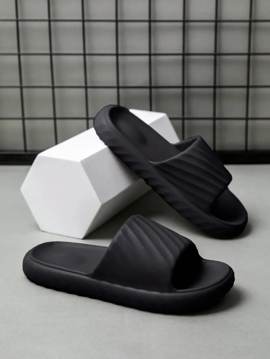 Men's Home Slippers Diagonal Stripe Design, Breathable Quick-Dry Home & Outdoor Slippers, Soft & Comfortable Unisex Flat Sandals