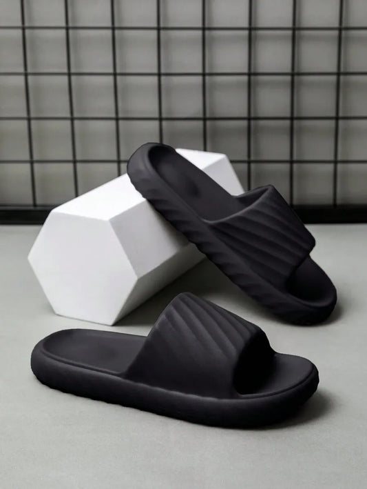 Men's Home Slippers Diagonal Stripe Design, Breathable Quick-Dry Home & Outdoor Slippers, Soft & Comfortable Unisex Flat Sandals