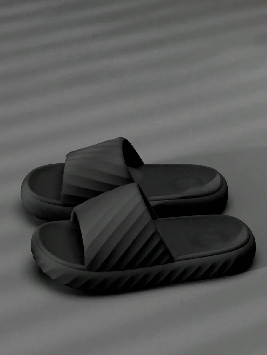 Men's Home Slippers Diagonal Stripe Design, Breathable Quick-Dry Home & Outdoor Slippers, Soft & Comfortable Unisex Flat Sandals