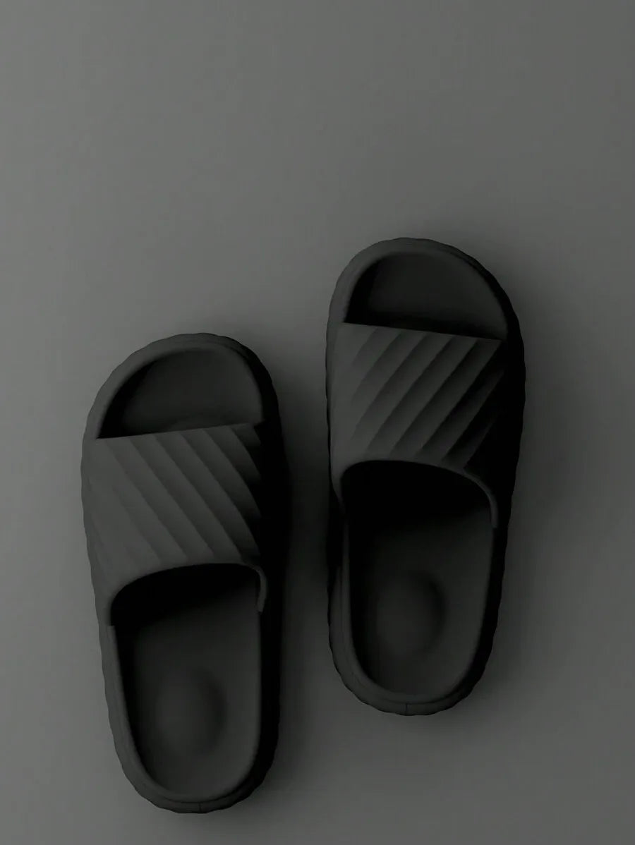 Men's Home Slippers Diagonal Stripe Design, Breathable Quick-Dry Home & Outdoor Slippers, Soft & Comfortable Unisex Flat Sandals