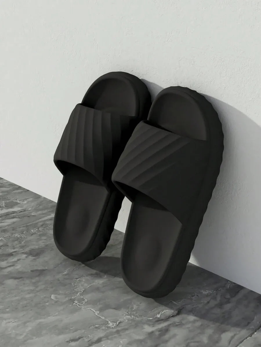 Men's Home Slippers Diagonal Stripe Design, Breathable Quick-Dry Home & Outdoor Slippers, Soft & Comfortable Unisex Flat Sandals