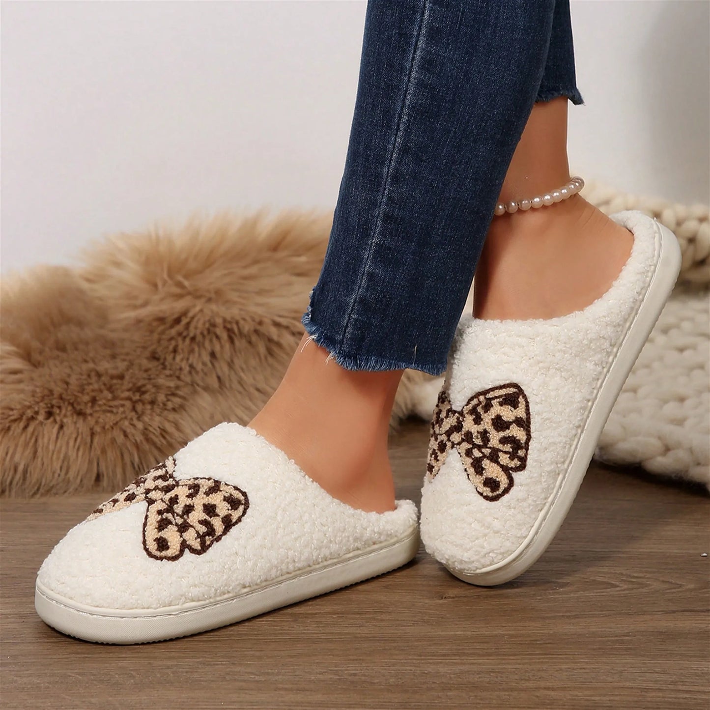 Women's Memory Foam Slippers With Elegant Bow, Cute And Fashionable House Shoes