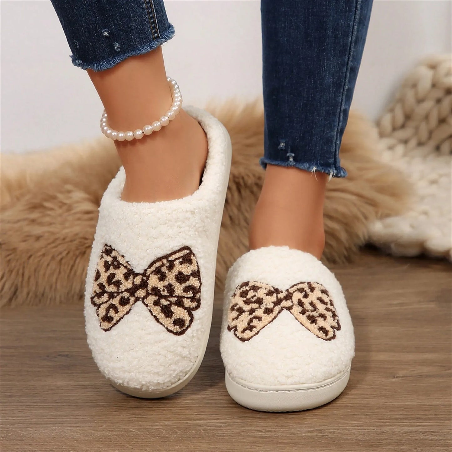 Women's Memory Foam Slippers With Elegant Bow, Cute And Fashionable House Shoes