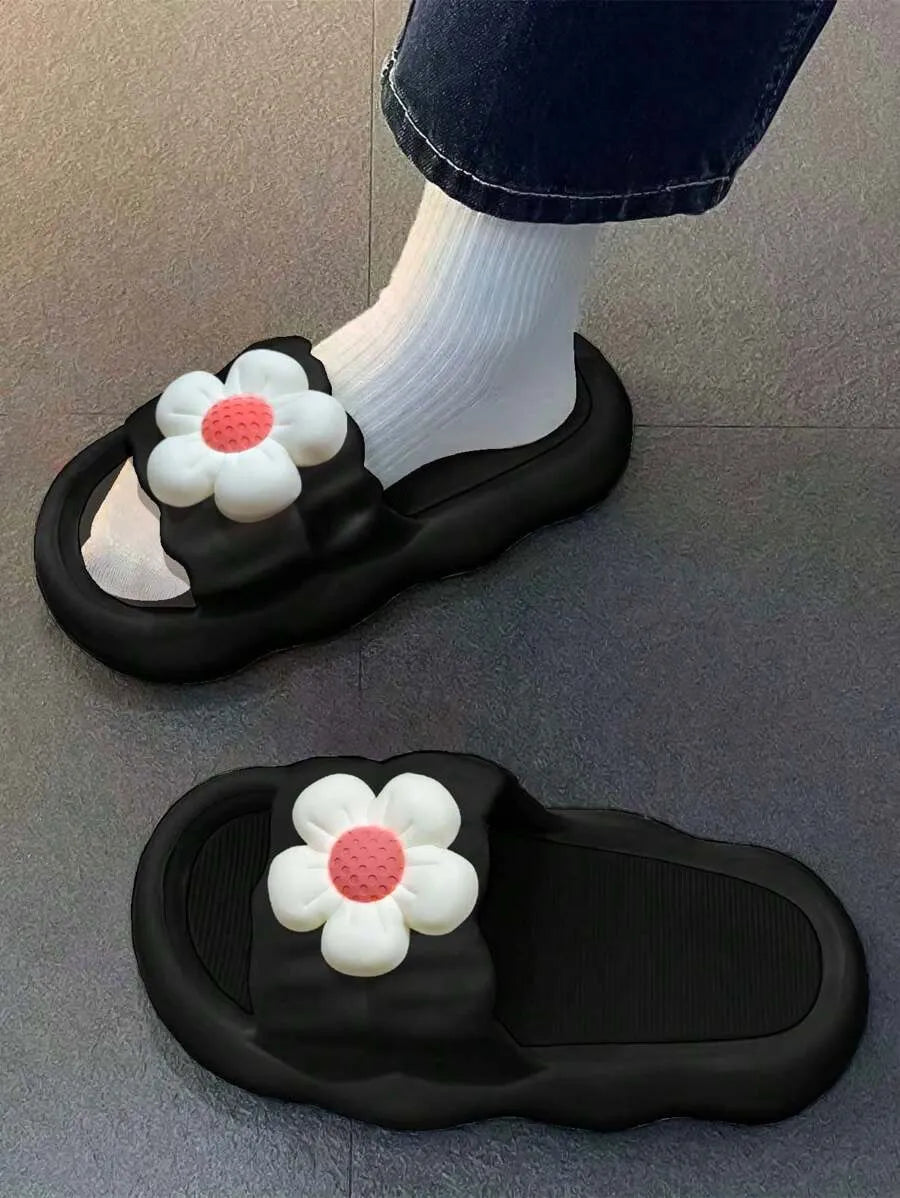 Women's Flower Design Slip-On Sandals, High-Quality, Anti-Slip, Odor-Resistant, Soft Bottom, Indoor/Outdoor House Slippers
