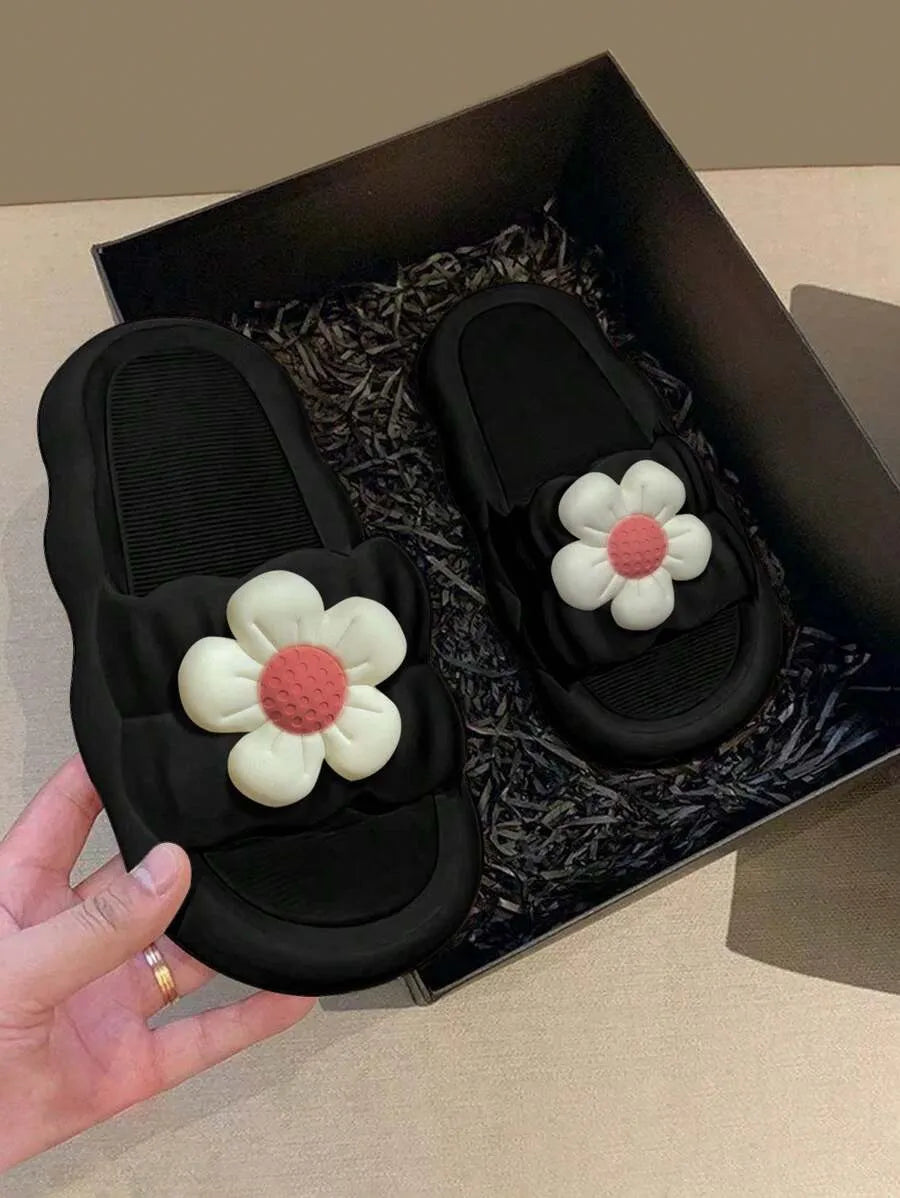 Women's Flower Design Slip-On Sandals, High-Quality, Anti-Slip, Odor-Resistant, Soft Bottom, Indoor/Outdoor House Slippers