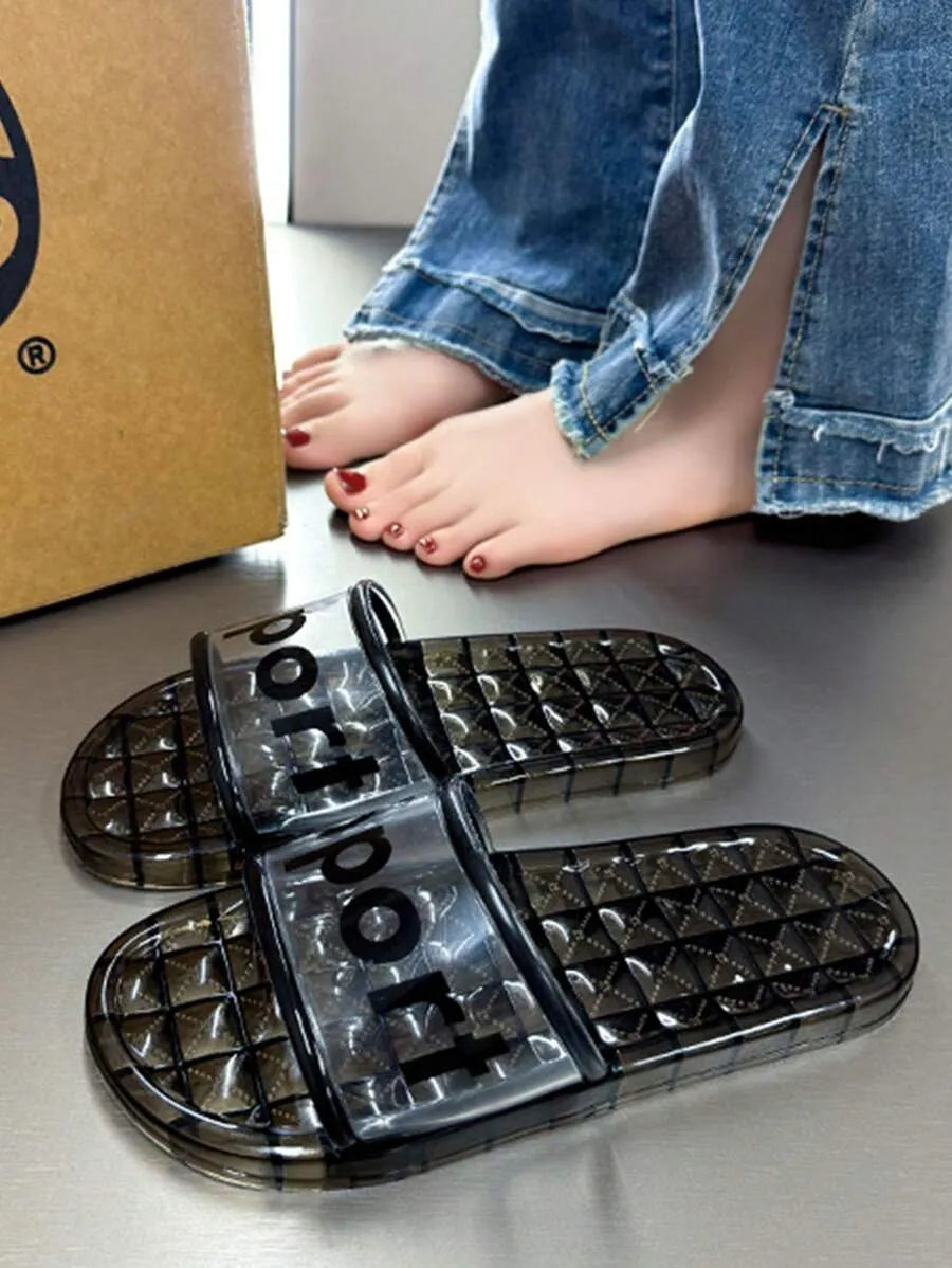 2025 New Fashion Transparent Jelly Plastic Slippers For Women, Summer Indoor Bathroom Shower Crystal Slippers, Non-Slip Wear-Resistant High-Quality Slides