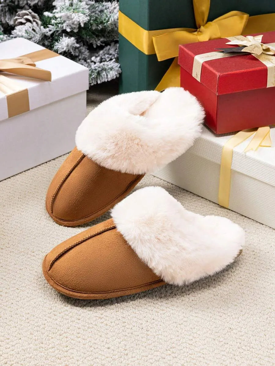 Women Furry Slippers Fluffy Soft Warm Slip On House Slippers Non-Slip Cozy Plush Indoor Outdoor Winter Fuzzy Lined Slippers