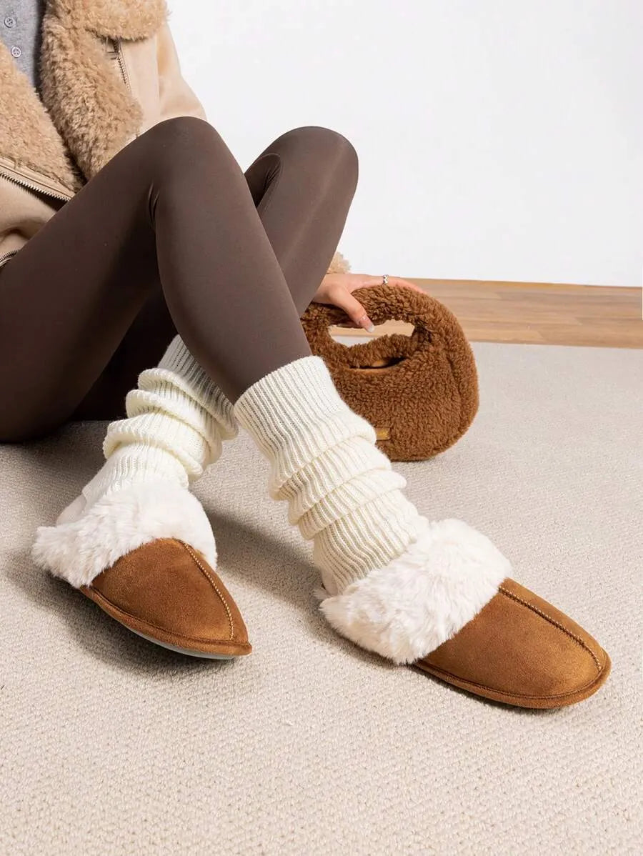 Women Furry Slippers Fluffy Soft Warm Slip On House Slippers Non-Slip Cozy Plush Indoor Outdoor Winter Fuzzy Lined Slippers