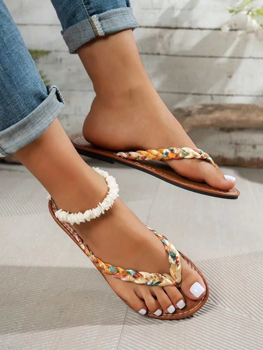 2025 New Women's Thong Sandals, Casual Vacation Fashion Flat Slip-On Sandals, Versatile Non-Slip Flip Flops