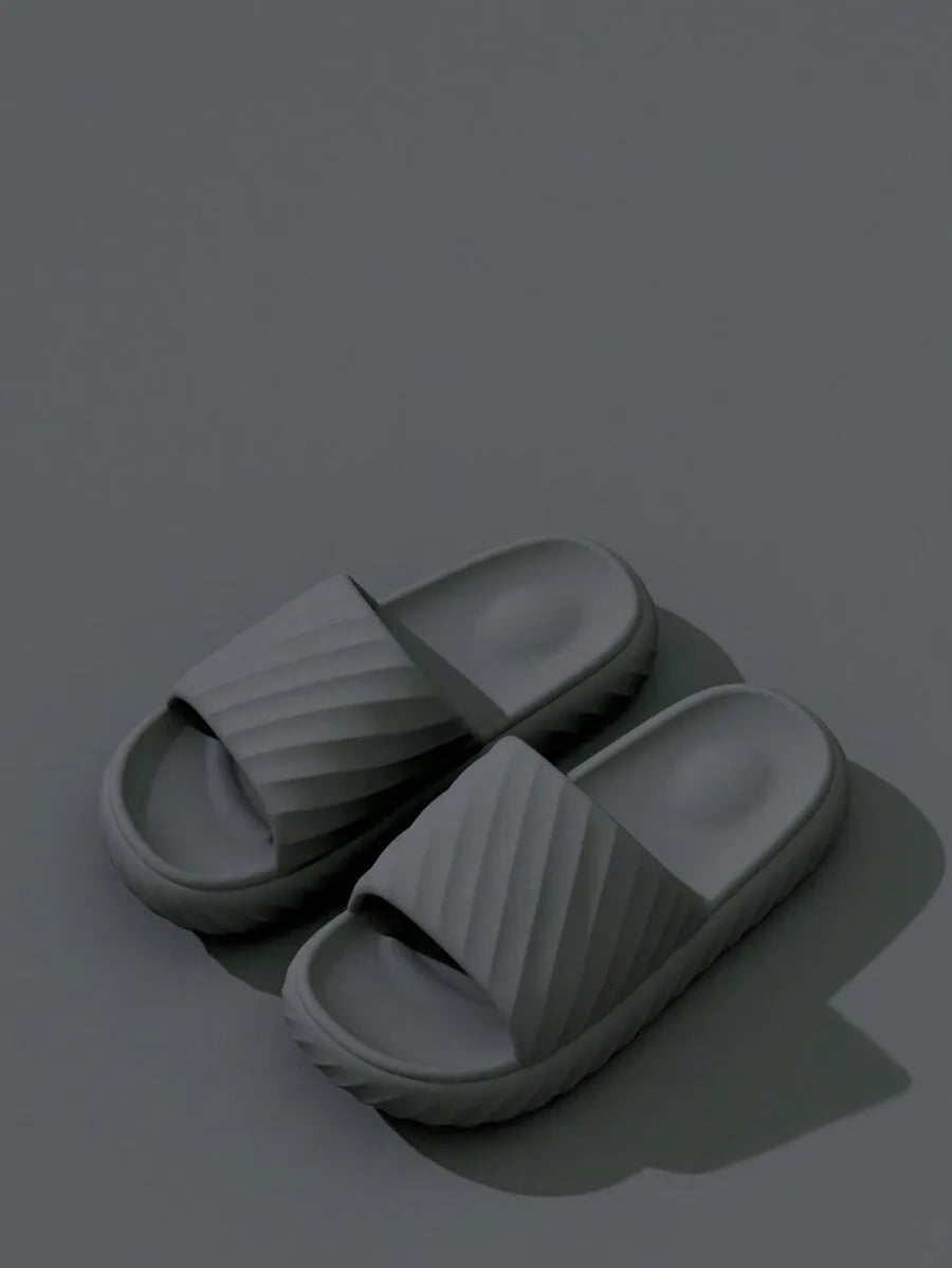 Men's Home Slippers Diagonal Stripe Design, Breathable Quick-Dry Home & Outdoor Slippers, Soft & Comfortable Unisex Flat Sandals
