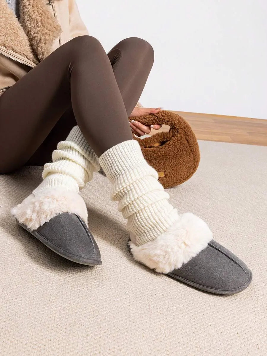 Women Furry Slippers Fluffy Soft Warm Slip On House Slippers Non-Slip Cozy Plush Indoor Outdoor Winter Fuzzy Lined Slippers